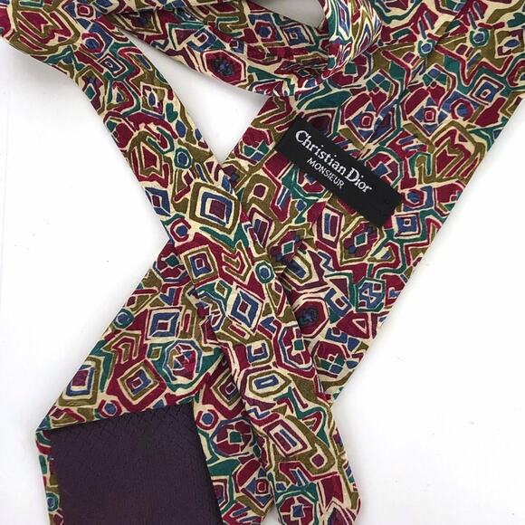 Christian Dior Men's Neck Tie Burgundy Green Blue - Picture 1 of 2